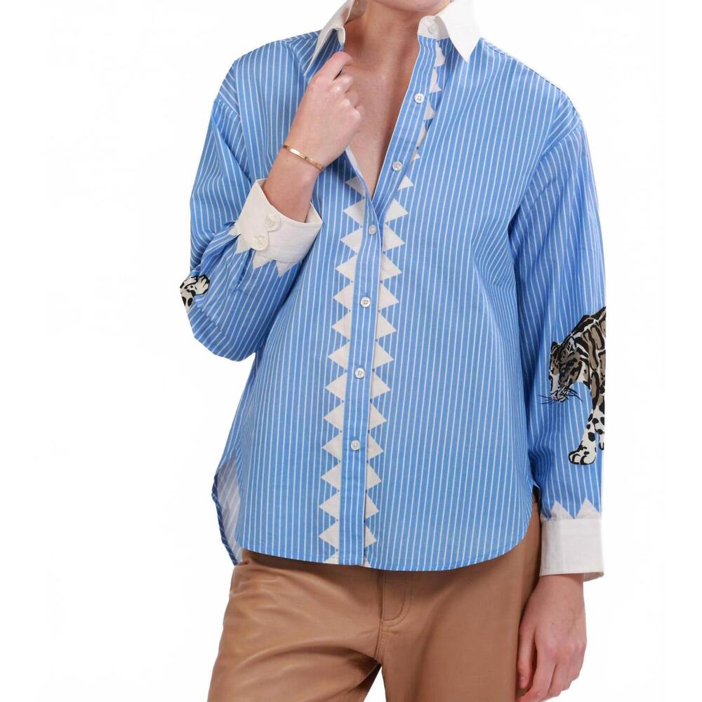 NEW LAS SUREÑAS poplin snow leopard shirt in light blue